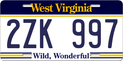 WV license plate 2ZK997