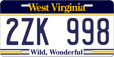 WV license plate 2ZK998