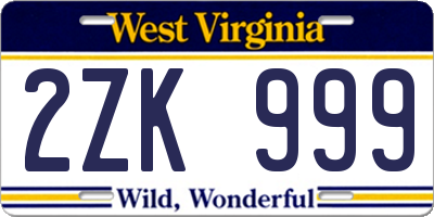 WV license plate 2ZK999