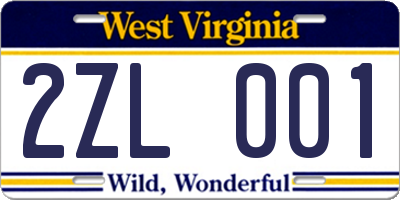 WV license plate 2ZL001