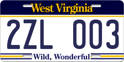 WV license plate 2ZL003
