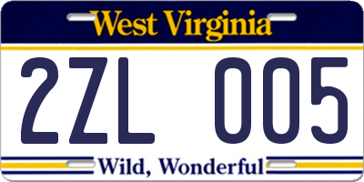 WV license plate 2ZL005