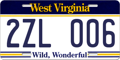 WV license plate 2ZL006