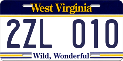 WV license plate 2ZL010