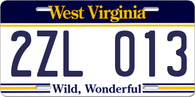 WV license plate 2ZL013