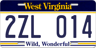 WV license plate 2ZL014