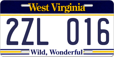 WV license plate 2ZL016