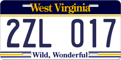 WV license plate 2ZL017