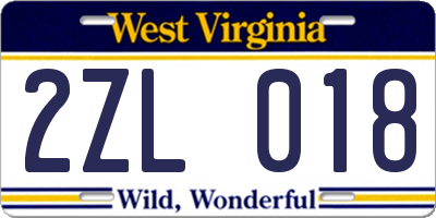 WV license plate 2ZL018