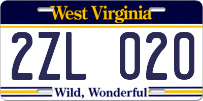 WV license plate 2ZL020