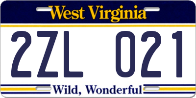 WV license plate 2ZL021