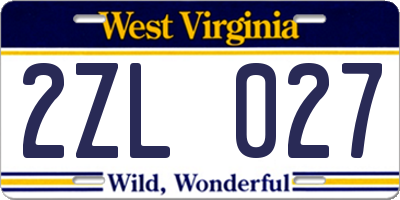 WV license plate 2ZL027