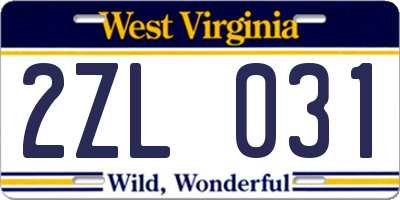 WV license plate 2ZL031