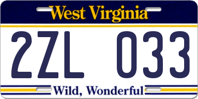 WV license plate 2ZL033