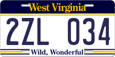 WV license plate 2ZL034