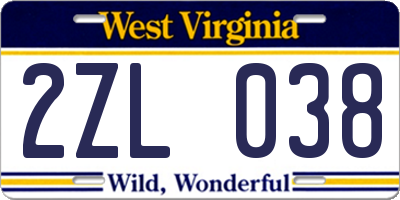 WV license plate 2ZL038