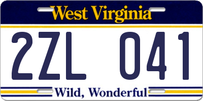 WV license plate 2ZL041
