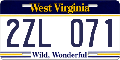 WV license plate 2ZL071