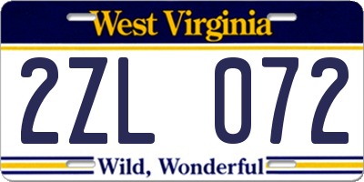 WV license plate 2ZL072