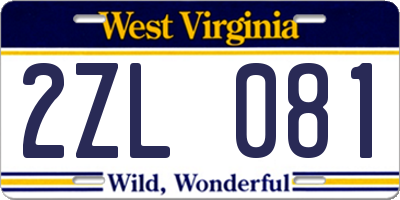 WV license plate 2ZL081