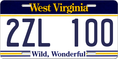 WV license plate 2ZL100