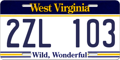 WV license plate 2ZL103