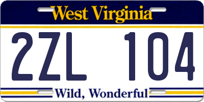 WV license plate 2ZL104