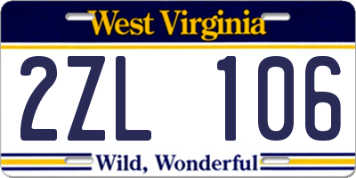WV license plate 2ZL106