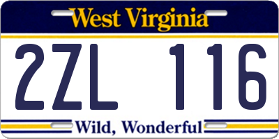 WV license plate 2ZL116
