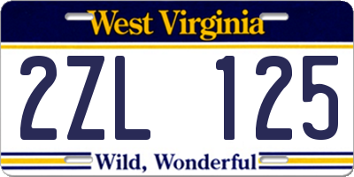 WV license plate 2ZL125