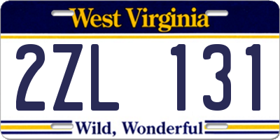 WV license plate 2ZL131