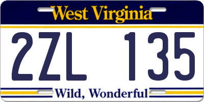WV license plate 2ZL135