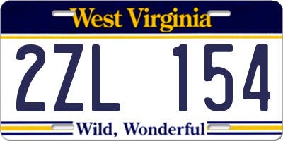 WV license plate 2ZL154