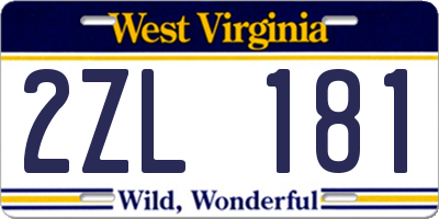 WV license plate 2ZL181