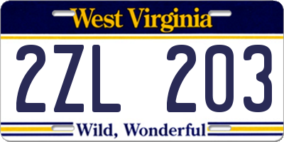 WV license plate 2ZL203