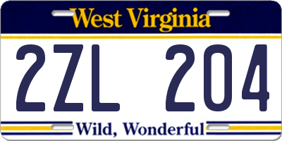 WV license plate 2ZL204