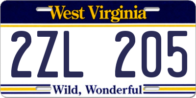 WV license plate 2ZL205