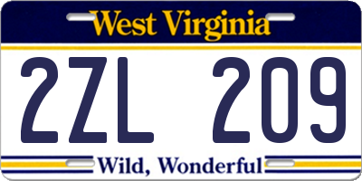 WV license plate 2ZL209