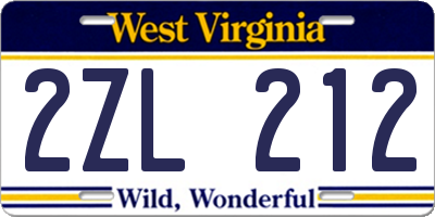 WV license plate 2ZL212