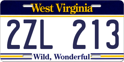 WV license plate 2ZL213