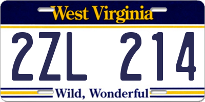 WV license plate 2ZL214