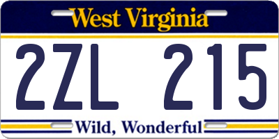 WV license plate 2ZL215