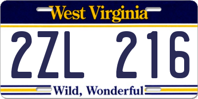 WV license plate 2ZL216