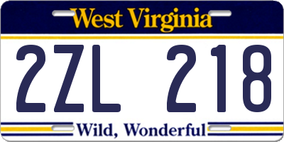 WV license plate 2ZL218