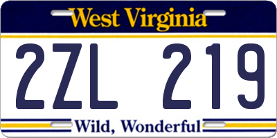 WV license plate 2ZL219