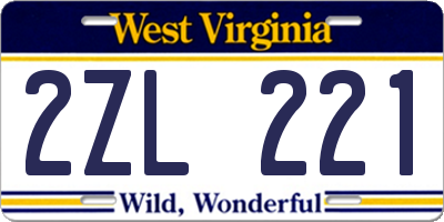 WV license plate 2ZL221