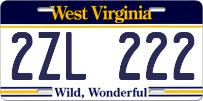 WV license plate 2ZL222