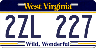 WV license plate 2ZL227