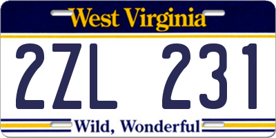 WV license plate 2ZL231