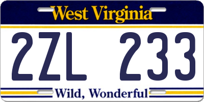 WV license plate 2ZL233